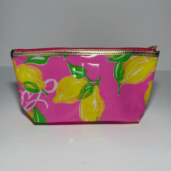 🍋 NWOT Lilly Pulitzer Estée Lauder Lemon Cosmetic Makeup Bag Pink Yellow Lemon - Picture 2 of 6